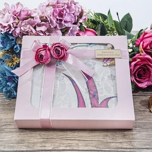 Luxury Gift Thin Cotton Prayer Rug, Gift Set With Pearl Rosary Rose Pink FREE SHİPPİNG