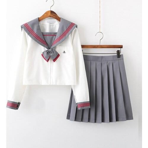 School Uniforms Japanese Girls Jk Uniforms Sailor Suit Autumn Long Sleeves Costumes Shirt Pleated Skirt with Bow Tie Full sets