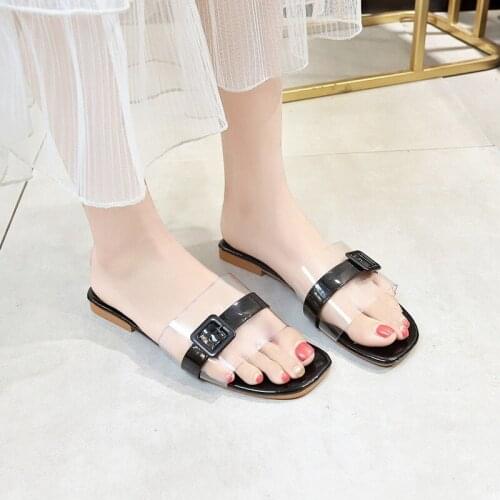 New Transparent Slippers Female Summer Wear Bottom Wild Beach Sandals Female Sandals Retro Woman Casual Shoes 4 Colors