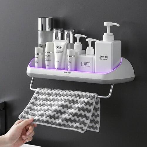 Punch-free Bathroom Storage Rack Shampoo Cosmetic Shower Shelf Wall Mounted Kitchen Towel Holder Shelf Bathroom Acccessories
