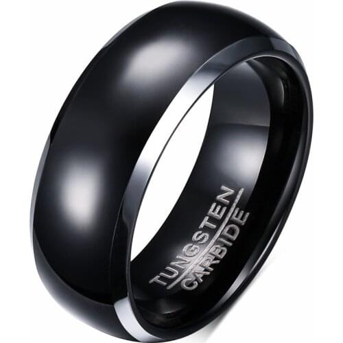 POYA Black Plated Tungsten Ring 8mm Domed Top Beveled Edges Wedding Band Comfort Fit for Men Women