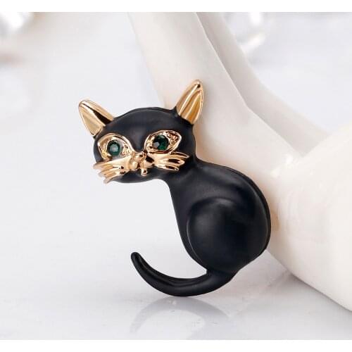 Women Enamel Black Cat Brooch Unisex Elegant Animal Brooches pins Jewely Accessories 2019