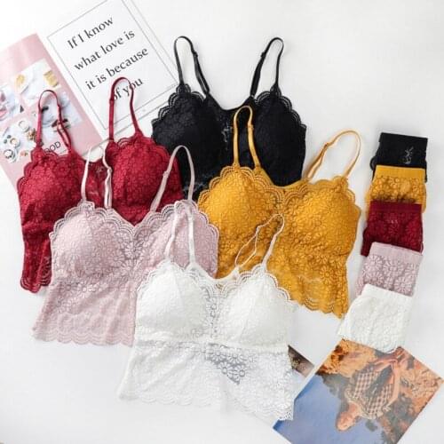 Women Lace Bra Sets Seamless Underwear Backless Vest Sexy Panties Lingerie Padded Bralette Ultrathin Female Intimates