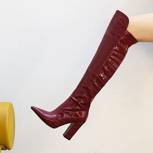 Microfiber Leather Women Over the Knee Boot Women Winter Shoes Fashion Sexy Pointed Toe Square Heel Shoes thigh high flat boots