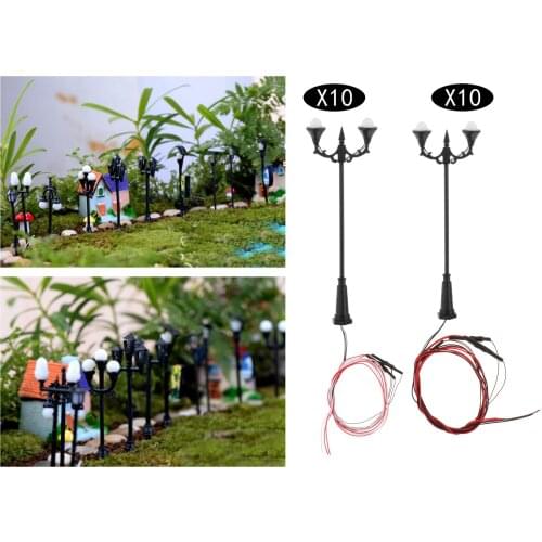 10 Pieces 1:100 Mini Post Street Lights Outdoor Miniature Garden Lamp Adornment