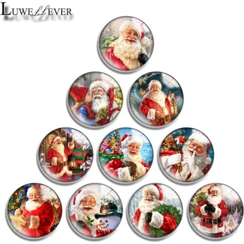 12mm 14mm 16mm 20mm 25mm 30mm 652 Santa Claus Mix Round Glass Cabochon Jewelry Finding 18mm Snap Button Charm Bracelet