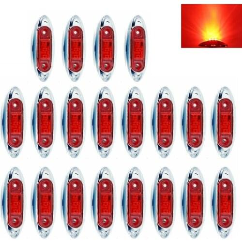 Fuleem 20PCS Red 3 LED Side Marker Light Clearance Lamp Fish Chrome for Van Trailer Truck Boat 10-30V Waterproof