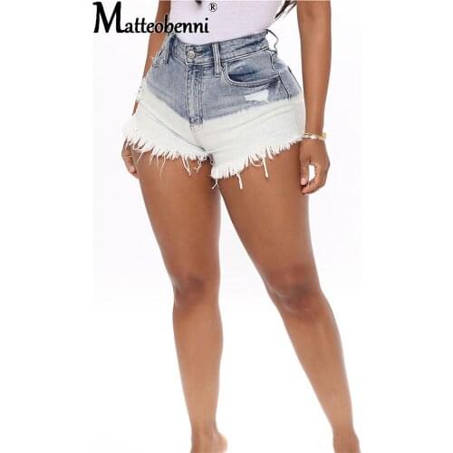 2021 Fashion Ripped Frayed Hole Denim Shorts Summer Women High Waist Tassel Tight Jeans Shorts Casual Streetwear Denim Shorts