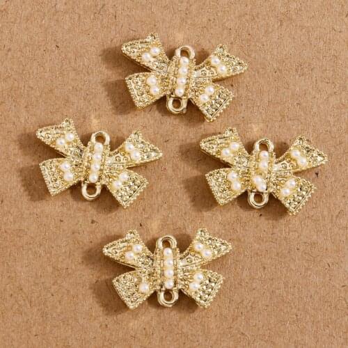 5pcs 20*11mm Gold Color Imitation Pearl Bowknot Charms Connectors for Jewelry Making Handmade Bracelets Necklaces DIY Crafts
