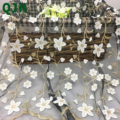 5yards Fashion French Lace Fabric High Quality Gold Thread Embroidery Flower Cloth Lace Dress DIY Accessories African Tulle Trim