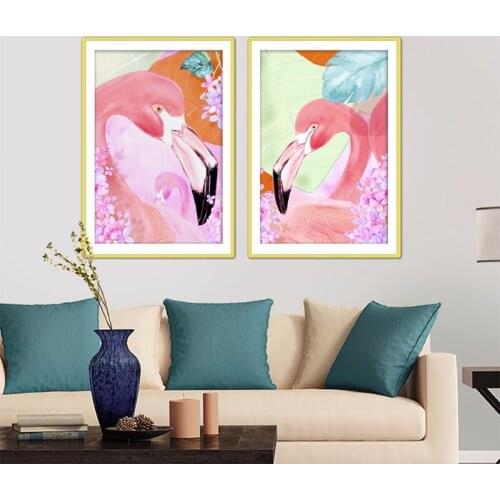 Full Drill Round Drill Diamond 5D DIY Diamond Painting "Flamingos" Diamond Embroidery Cross Stitch Mosaic Painting 2 Paintings