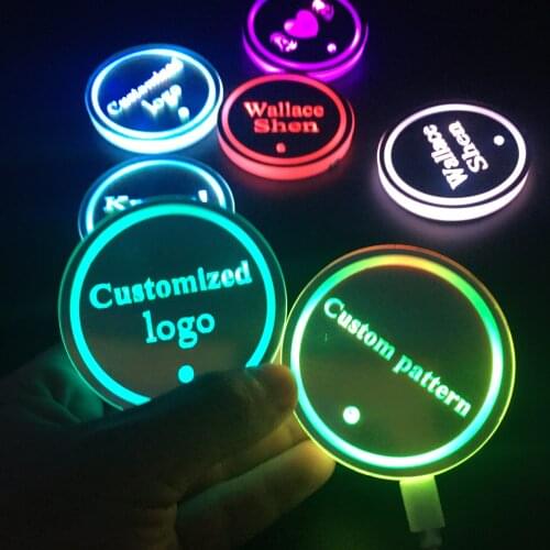 Car Luminous Water Cup Interior Atmosphere Light Text Customization Creative Universal Car LED Coaster Interior Modification