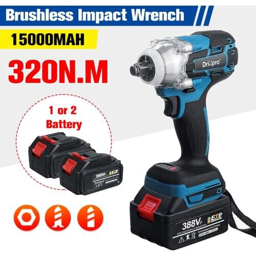 320N.M Brushless Cordless Electric Impact Wrench 1/2 inch Power Tools 15000Amh Li Battery +LED light Adapt to Makita 18V Battery