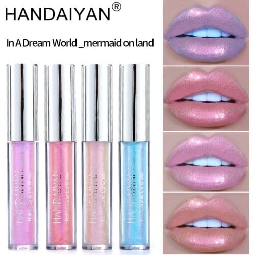 HANDAIYAN diamond rainbow lip gloss 3ml 6 colors waterproof long lasting shimmer purple lip tint glitter liquid lipstick HF130