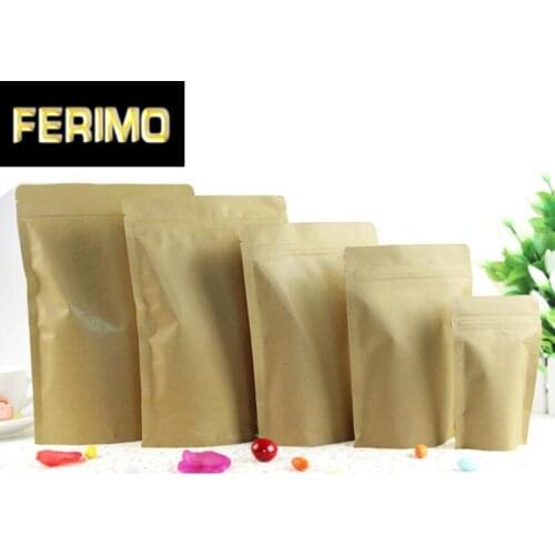 100Pcs High Barrier Kraft Paper Stand up Zipper Coffee Pouch Bag, Zip Lock Food Gift Cookie Baking Packaging Paper Bags
