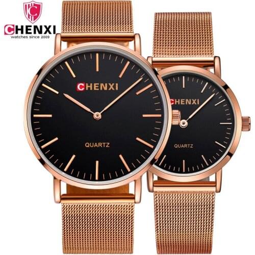 CHENXI Mens Simple Ultra-thin Couple Watch Stainless Steel Strap Exquisite Round Dial Female Casual Fashion Quartz Watch WA191