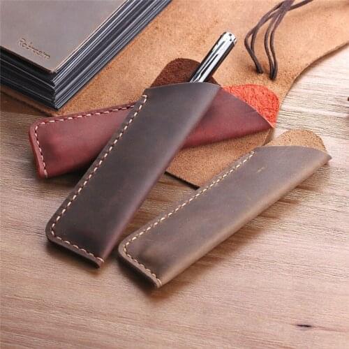 Retro Handmade Genuine Leather Fountain Pen Bag Double Pen Holder Pouch Bag Sewing Leather Pen/Pencil Protective Sleeve Cover