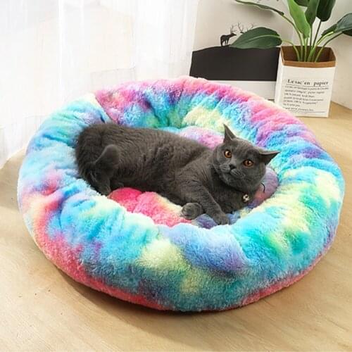 Long Plush Pet Bed Super Soft Kennel Round Pet Dog Bed Winter Warm Sleeping Bag For Cats Nest Winter Warm Sleeping Bed Puppy Mat