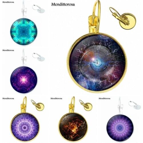 For Child Fractal Mandala Galaxy Nebula Bronze/Silver/Golden Clip Ear Hook Drop Earrings Cartoon Jewelry