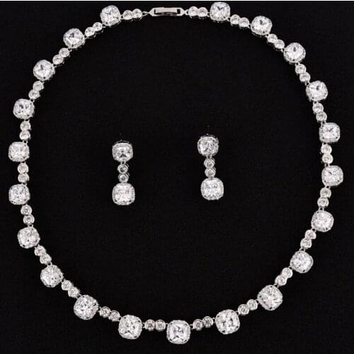 DOKOL Classic Cubic Zirconia Wedding Necklace Sets Silver Color Wedding Necklaces and Earrings Jewelry Sets bijoux DKS0048