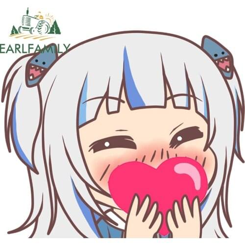 EARLFAMILY 13cm x 11cm for Gawr Gura Hololive Anime Peeker Car Stickers and Decals JDM VAN Windows Bumper Heart Sticker Wrap