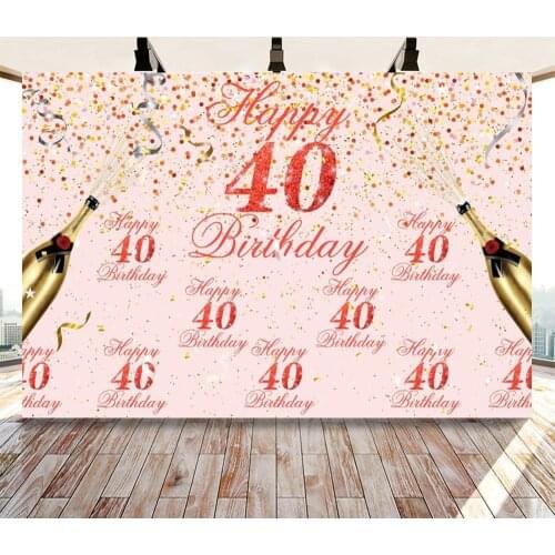 Pink Gold Gliiter 30 40 50 60 Birthday Backdrop Women Adult Happy Birthday Party Banner Wine Bottle Decor Photo Booth Background