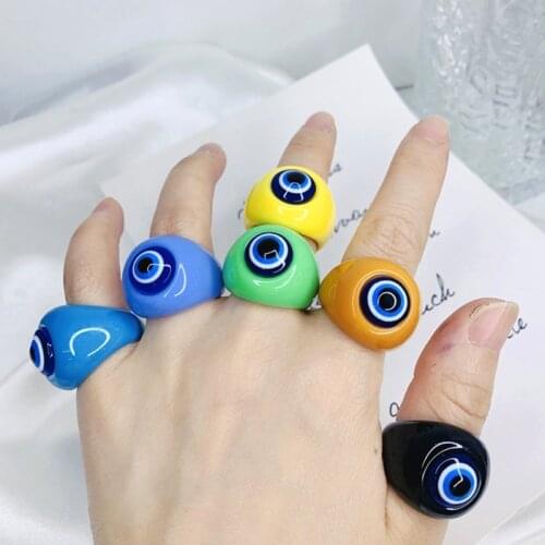 Goth Rainbow Color Eyeball Rings For Women Punk Fashion Acrylic Vintage Hip Hop Resin Rings Jewelry Charms 90s Aesthetic Gifts