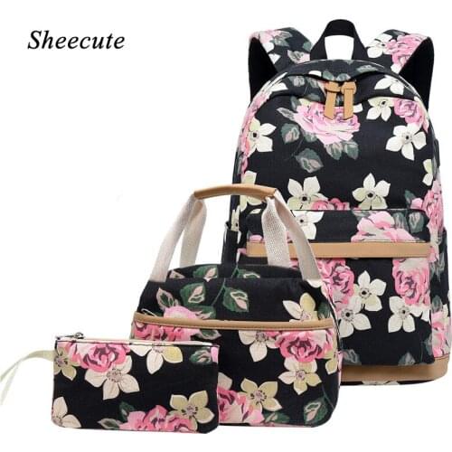 New Printed Backpack Girls Children School Bags USB Charging Kids Backpack Light High Capacity Student Canvas Backpack 3psc/set