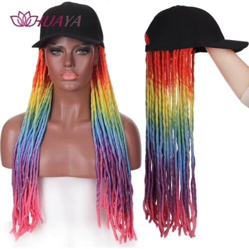 HUAYA Long Synthetic Baseball Cap Wig with Braided Hair For African American Women Daily Wear Hat Wig Hair Extension
