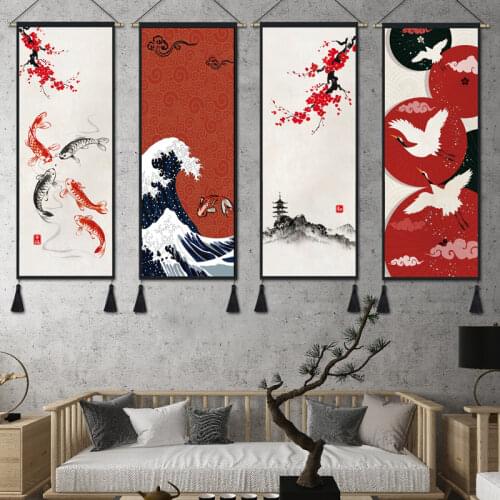 Japanese Ukiyo Great Wave Scroll Painting Art Home Decor Canvas Painting for Living Room Wall Picture Japan Poster Decoration