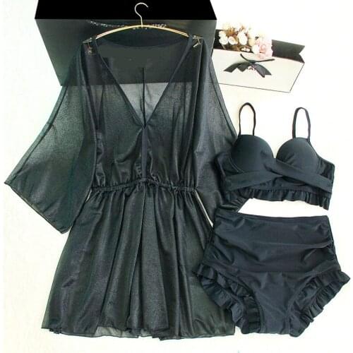 STAERK Black bikini swimsuit womens loose blouse bathing suit big chest gathered large size fat mm hot spring swimming suit