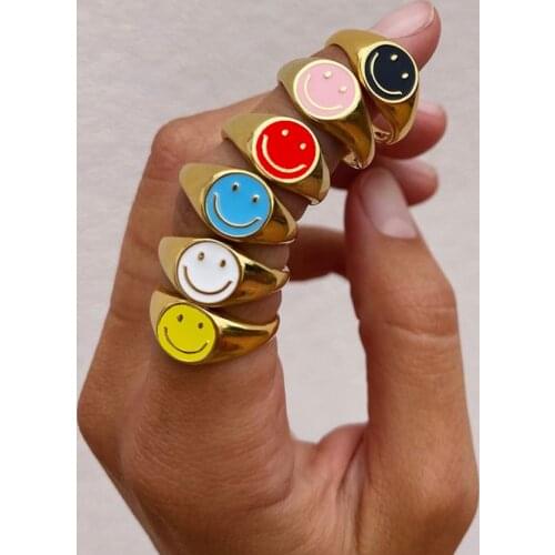 Lost Lady Fashion INS Enamel Ring Simple Style Popular Temperament Ladies Smiley Ring Alloy Jewelry Wholesale Direct Sales