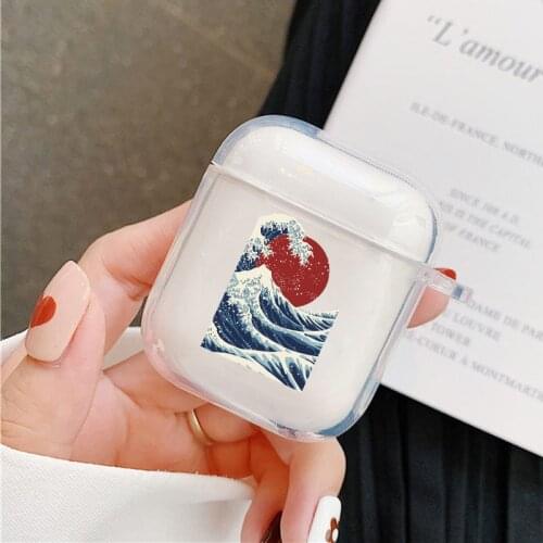 Fashion Japan Wave Ocean Wave Soft Earphone Case for Airpods 1 2 Pro Wireless Bluetooth Earphone Cover Transparent Case