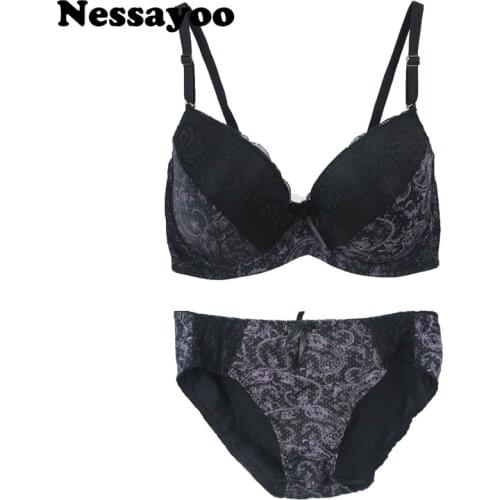Cup D E 75DE 80DE 85D 90DE brass Thong Set European Foreign Trade Original Bra Sets Women Lace Print Colorful Bowknot Sexy Women