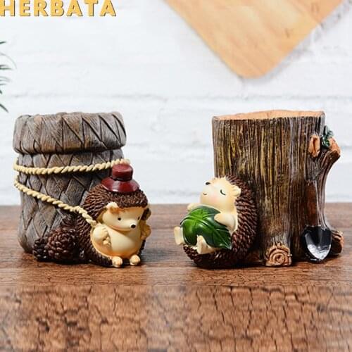 Cute Hedgehog Pencil Pen Holder Resin Desk Organizer Stationery Container Desktop Storage for Home Office Birthday Gifts CL-2562