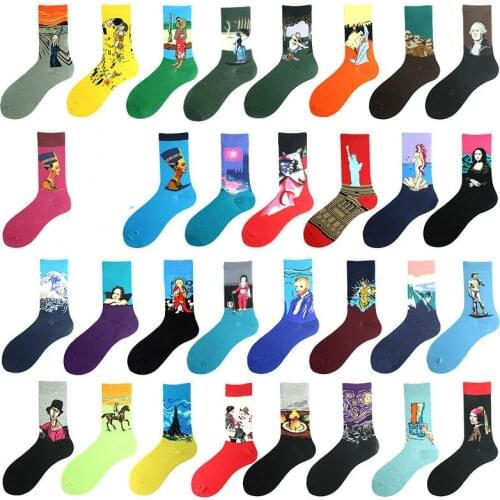 PEONFLY Painting Art Socks Women Happy Colorful Cotton Socks Retro Oil World Famous Painting Socks