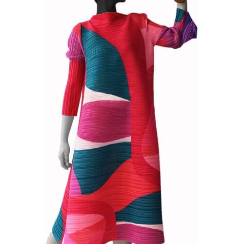 Dresses summer 2020 casual sundresses geometric pattern printing plus size fashionable Miyake pleated berrygo dress