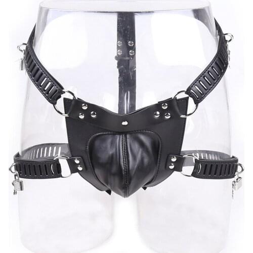 Genuine & PU Leather Sexy Panties BDSM Bondage Fetish Restraints Penis Cock Cage Male Chastity Devices Belt Erotic Sex Toys