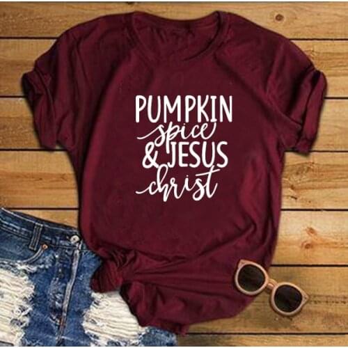 Pumpkin Spice and Jesus Christian T-Shirt Casual Halloween Jesus Tee 100% Cotton Tumblr Vintage Tops Graphic quote art tshirts