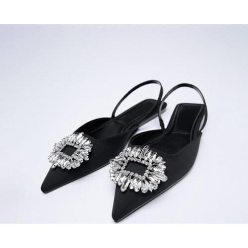 Sandals Women 2021 Summer Shoes New Fairy Style Pointed Flat With Muller Sandals Elegant Crystal Black Sandalias Femininas