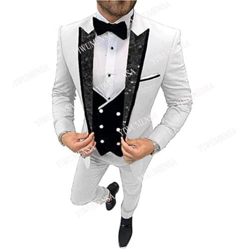 3 Piece Wedding Suits For Men 2021 Slim Fit Fashion Groom/Work Wear Blazers Tuxedos With Shiny Sequins Lapel Jacket+Vest+Pants