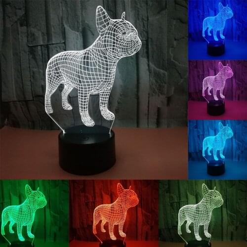 7 Colors 3D LED Night Light French Bulldog Shaped USB Desk Table Lamp Children Gift Home Bedroom Decor Remote Control Touch Base