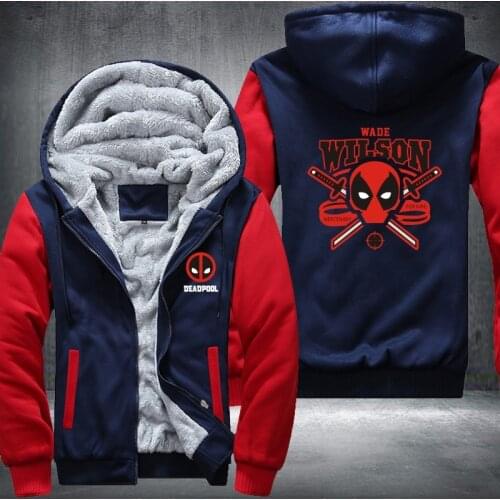 New Deadpool Super Warm Thicken Fleece Zip Up Hoodie Mens Coat Free Shipping Wade Wilson movie cotton NEW Red USA Size
