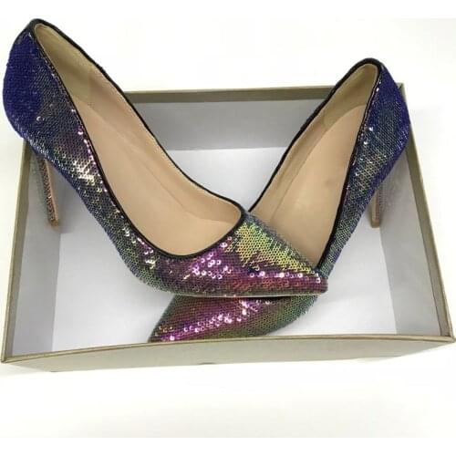 Bling Bling Sparkling Women Pumps 12cm High Heels Shoes Woman Pointy Toe Stiletto Sexy Women Nightclub LF017 ROVICIYA