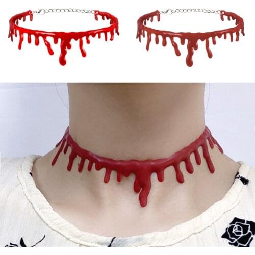 1pc Halloween Decoration Horror Blood Drip Necklace Fake Blood Vampire Fancy Joker Choker Costume Necklaces Party Accessories