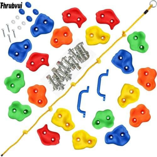 DIY Rock Climbing Holds for Kids - Rock Wall Holds of 20pc Climbing Holds, 2pc Handles & 1pc 8ft Knotted Climbing Rope