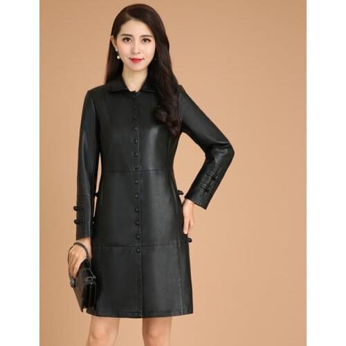 Women Faux Leather Long Jackets Single Breasted Fur Collar Trench Coat Female Streetwear Faux Leather Outerwear Elegant Clothing