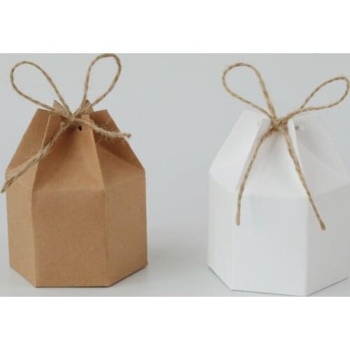 10pcs Hexagon Candy Gift Box Kraft Wedding Dragee Boxes Pie Party Box Bag Eco Friendly Cardboard Gift Bags Wrapping Supplies