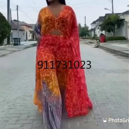 2021 Dashiki African New Fashion Suit (Dress and Trousers) V Collar For Lady