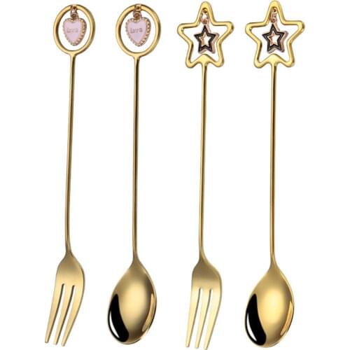 304 Stainless Steel Coffee Spoon Watermelon Ice Cream Spoon Tea Spoon Dessert Spoon Fork With Pretty Pendant Creative Tableware